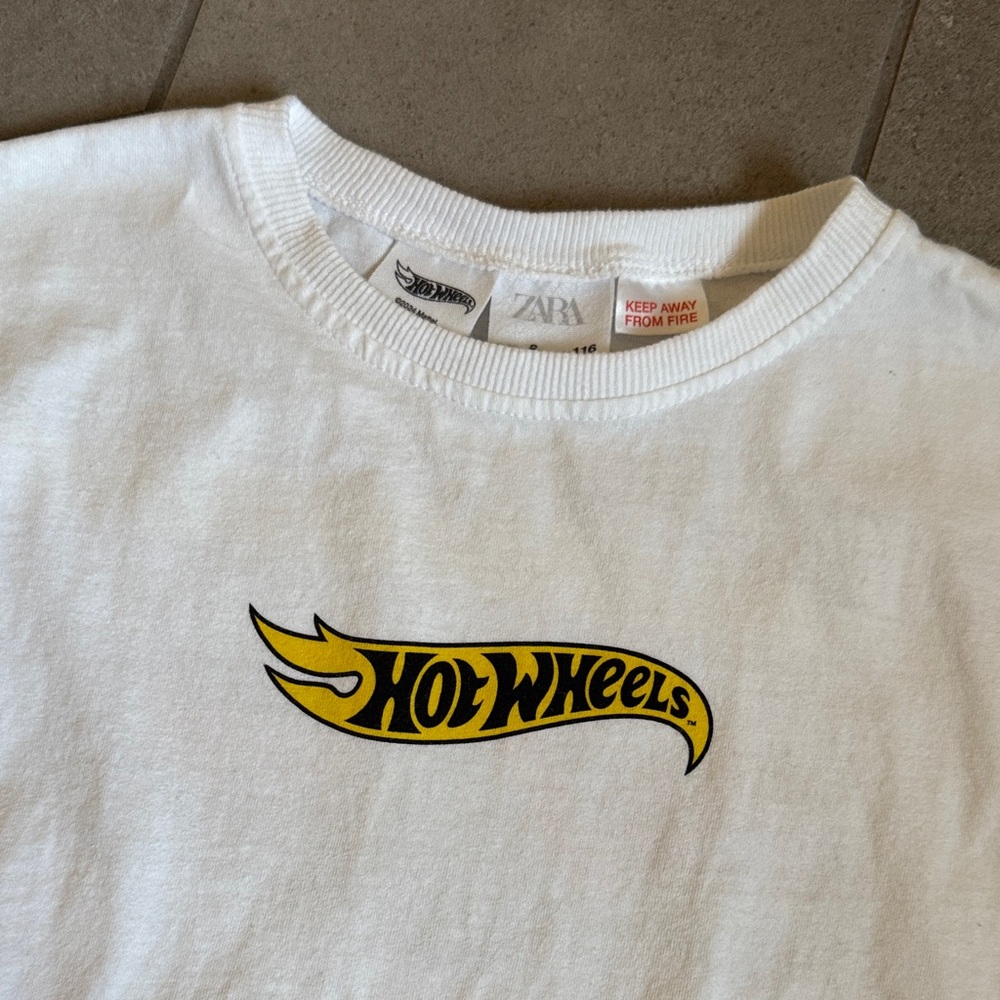Zara Kids White Tee with Yellow Graphic Hot Wheels x Zara